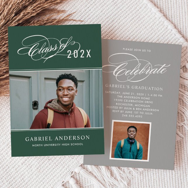 Green Class of 2026 Calligraphy Photo Graduation Invitation (Creator Uploaded)
