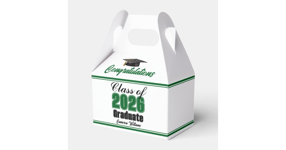 Green Class of 2026 Custom Graduation Party Favor Boxes | Zazzle