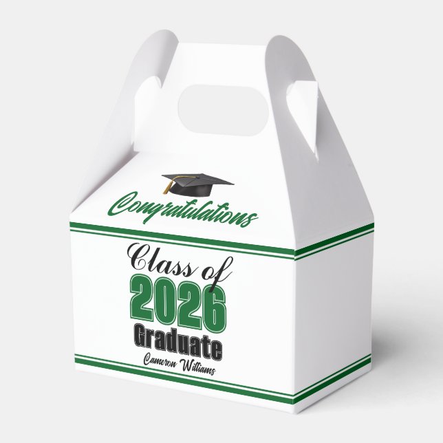 Green Class of 2026 Custom Graduation Party Favor Boxes (Front Side)