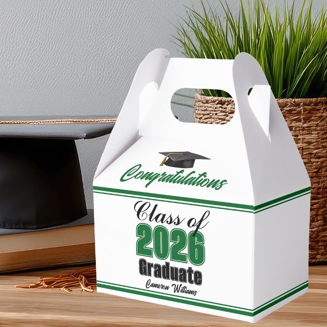Green Class of 2026 Custom Graduation Party Favor Boxes (Creator Uploaded)