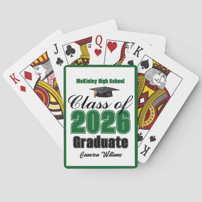 Green Class of 2026 Custom Graduation Party Poker Cards (Back)