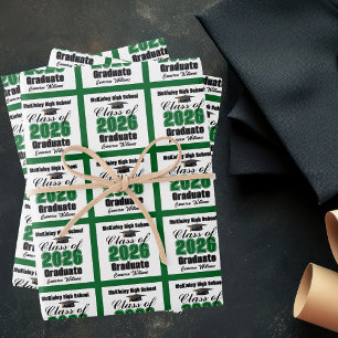 Green Class of 2026 Customized Graduation Wrapping Paper Sheets