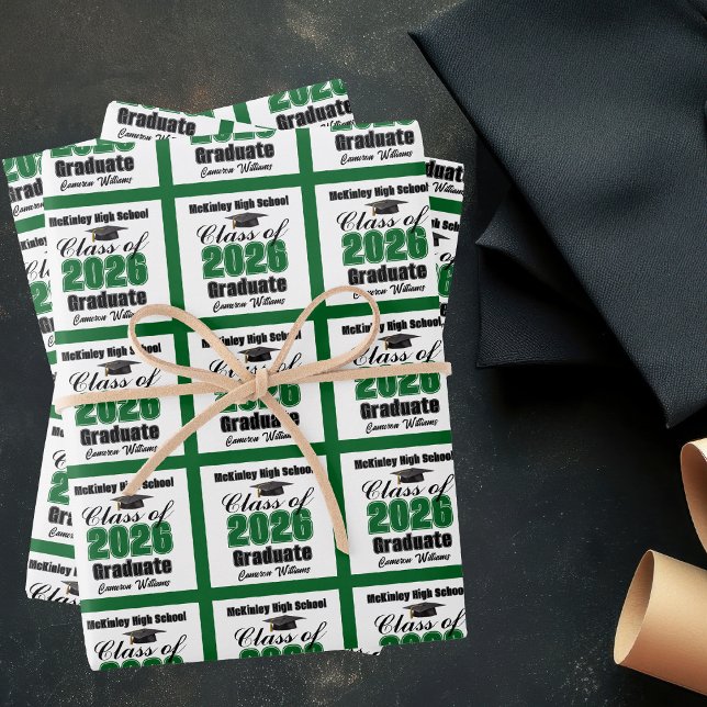 Green Class of 2026 Customized Graduation Wrapping Paper Sheets (Creator Uploaded)
