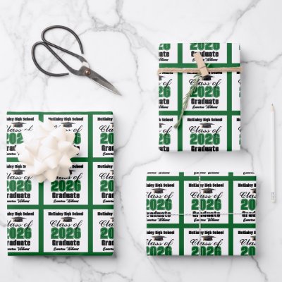 Green Class of 2026 Customized Graduation Wrapping Paper Sheets