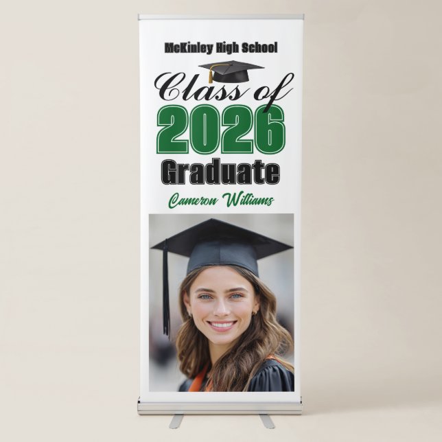 Green Class of 2026 Graduate Photo Graduation Retractable Banner (Front)