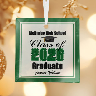 Green Class of 2026 Graduation Custom Christmas Glass Ornament