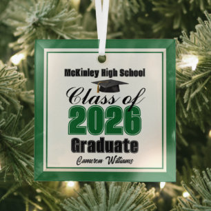 Green Class of 2026 Graduation Custom Christmas Glass Ornament