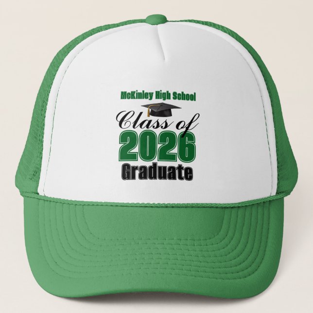 Green Class of 2026 Graduation Custom Trucker Hat (Front)