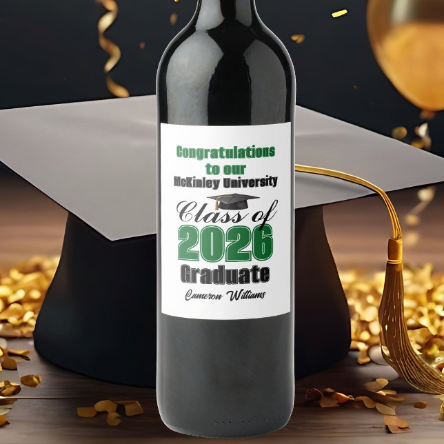 Green Class of 2026 Graduation Party Custom Wine Label (Creator Uploaded)