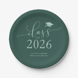 Green Class of 2026 Graduation Party Paper Plates