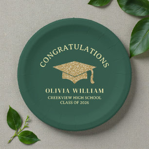 Green Class Of 2026 Graduation Party Paper Plates