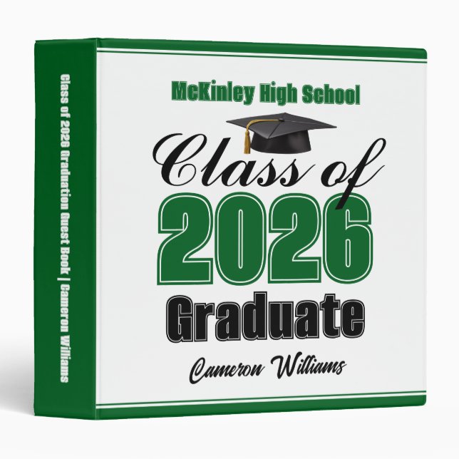 Green Class of 2026 Graduation Photo Album 3 Ring Binder (Front/Spine)