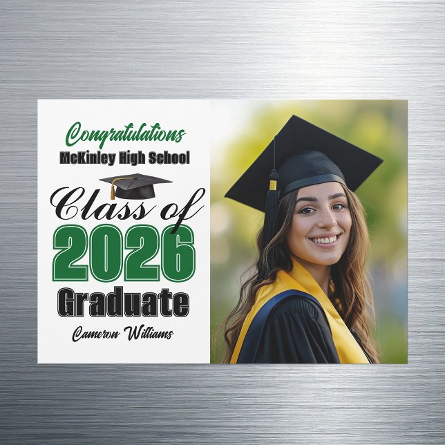 Green Class of 2026 Graduation Photo Magnet Card (Creator Uploaded)