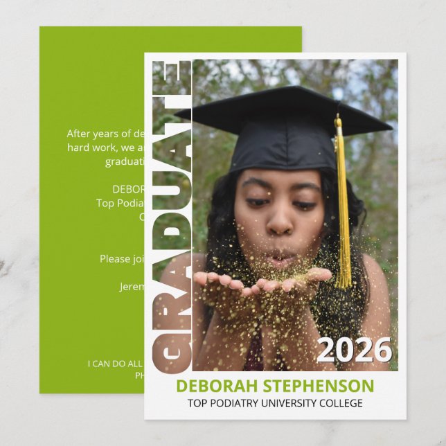 Green Class of 2026 Photo Graduation Announcement (Front/Back)
