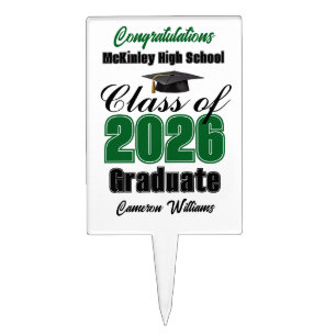 Green Class of 2026 Photo Graduation Party Cake Topper