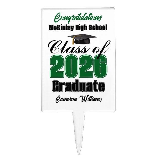 Green Class of 2026 Photo Graduation Party Cake Topper (Front)