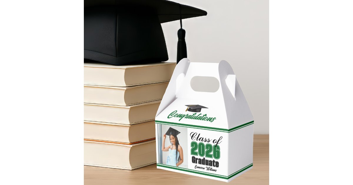 Green Class of 2026 Photo Graduation Party Favor Boxes | Zazzle