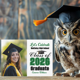 Green Class of 2026 Photo Graduation Party Invitation