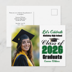 Green Class of 2026 Photo Graduation Party Invitation Postcard