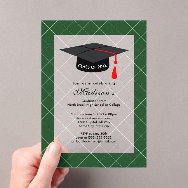 Green Class of 20XX Graduation Party Acrylic Invitations (Insitu (Handheld))