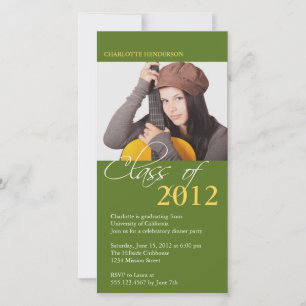 Green class of graduation photo announcement card