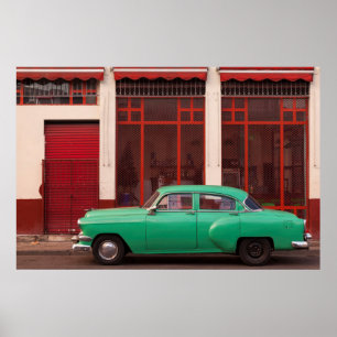 Green Classic Car, Cuba Poster