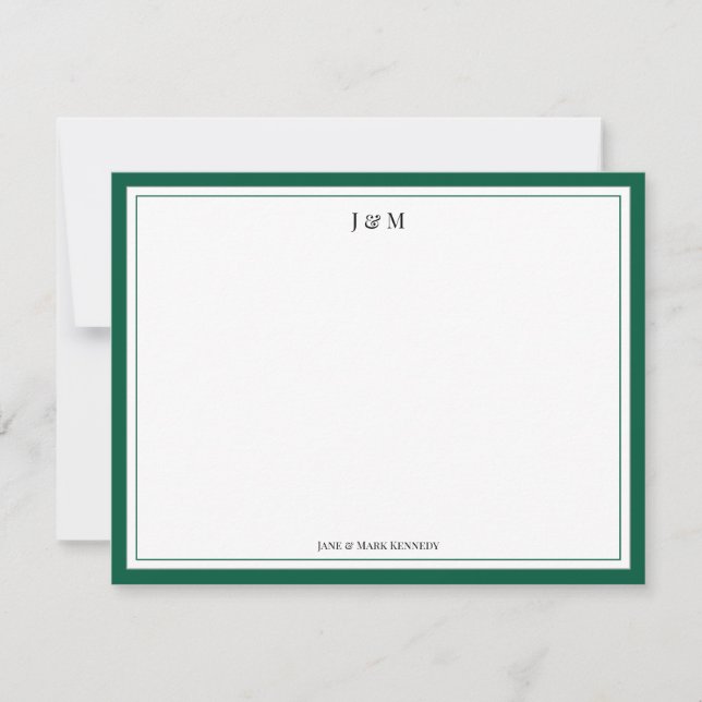 Green Classic Custom Couple Monogram  Note Card (Front)
