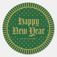 Green Classic Decorative Geometric Happy New Year Classic Round Sticker