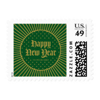 Green Classic Decorative Geometric Happy New Year Postage