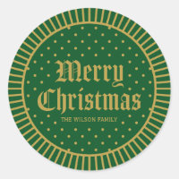 Green Classic Decorative Geometric Merry Christmas Classic Round Sticker