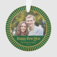 Green Classic Decorative Happy New Year Photo Ornament