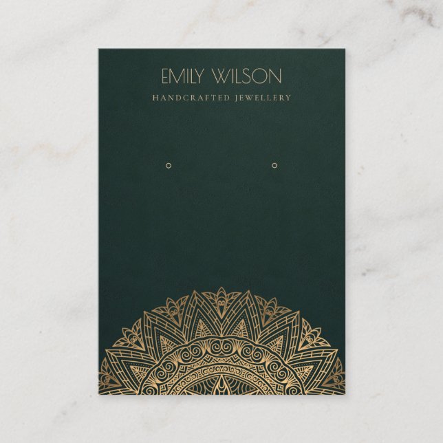 GREEN CLASSIC GOLD ORNATE MANDALA EARRING DISPLAY BUSINESS CARD (Front)