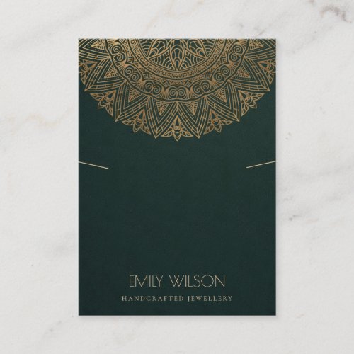 GREEN CLASSIC GOLD ORNATE MANDALA NECKLACE DISPLAY BUSINESS CARD