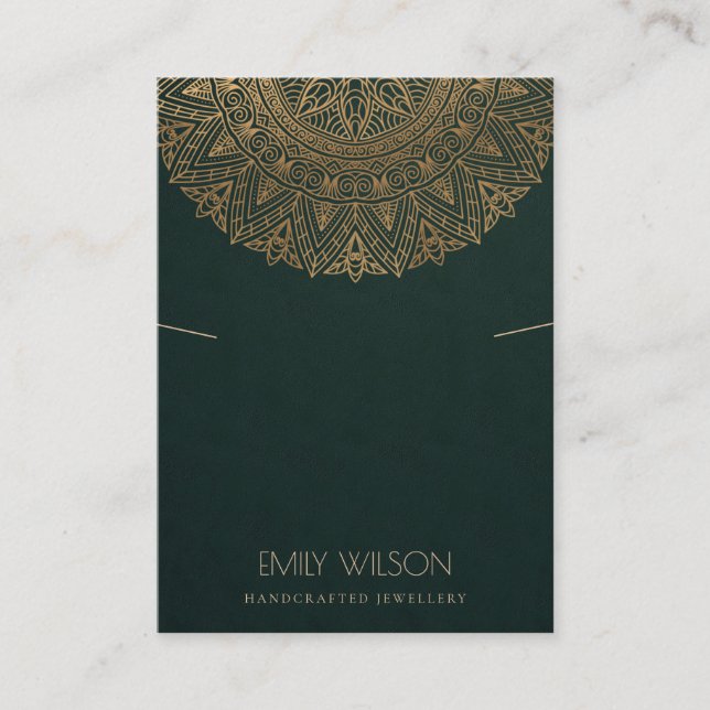 GREEN CLASSIC GOLD ORNATE MANDALA NECKLACE DISPLAY BUSINESS CARD (Front)