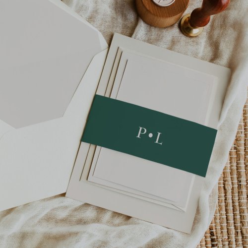 Green Classic Holiday Wedding | Monogram Invitation Belly Band