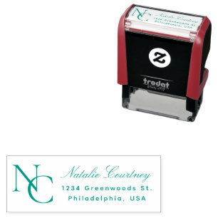 Green Classic Minimalist Script Two Monogram Self-inking Stamp