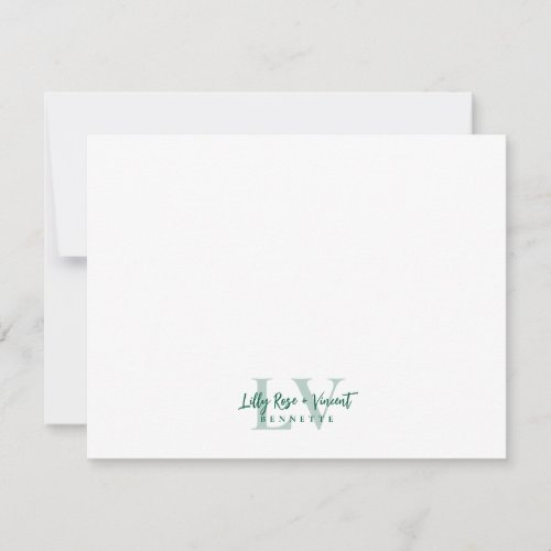 Green Classic Monogram Couple Custom Wedding Note Card