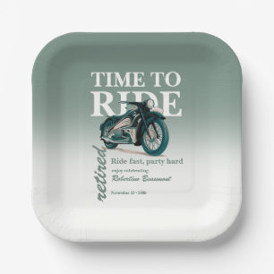 Green Classic Motorbike Ride Fast Retirement Party Paper Plates