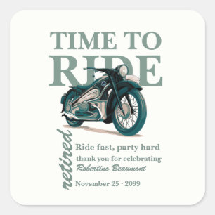 Green Classic Motorbike Ride Fast Retirement Party Square Sticker