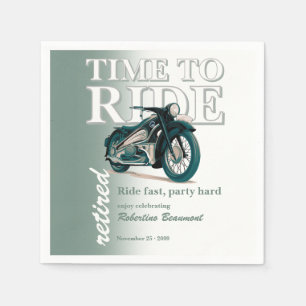 Green Classic Motorbike Time to Ride Retirement Napkins
