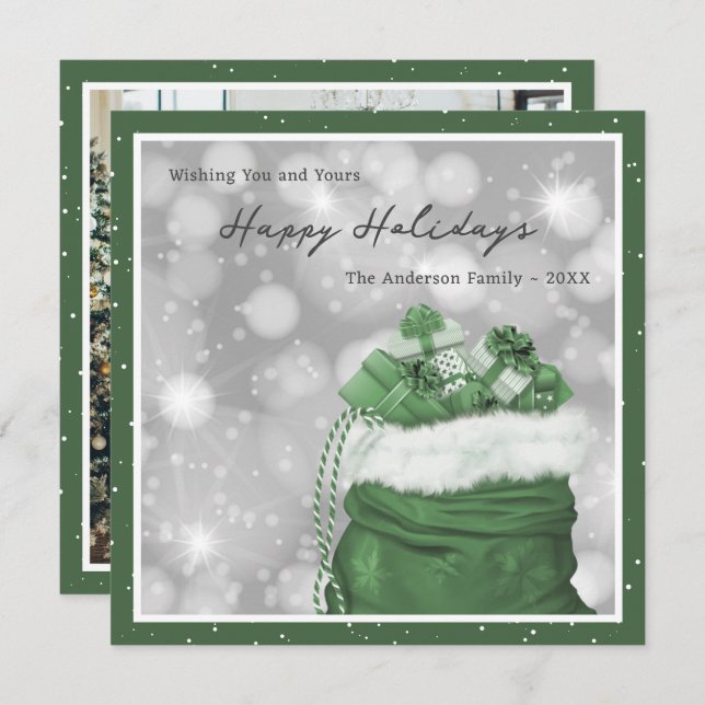 Green Classic Photo Happy Holidays Card (Front/Back)