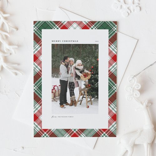 Green Classic Plaid Pattern Merry Christmas Photo Holiday Card