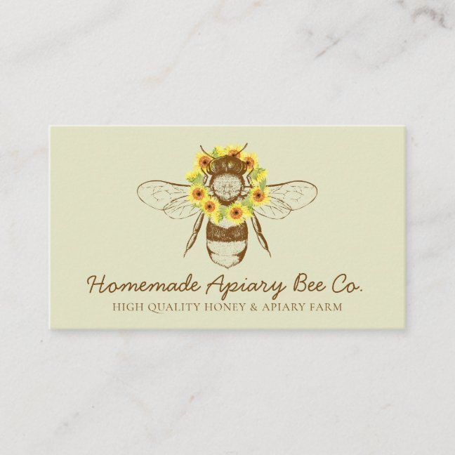 Green Classy Sunflower Floral Apiary Honey Bee Business Card
