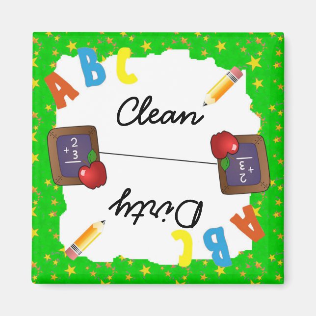 Green Clean & Dirty School Chalkboard Magnet (Front)