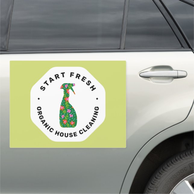 Green Cleaning Service Floral Spray Bottle Car Magnet (In Situ)