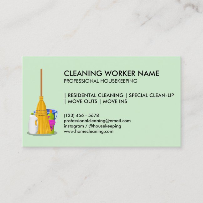 Green Cleaning Service Housekeeper Janitorial Business Card