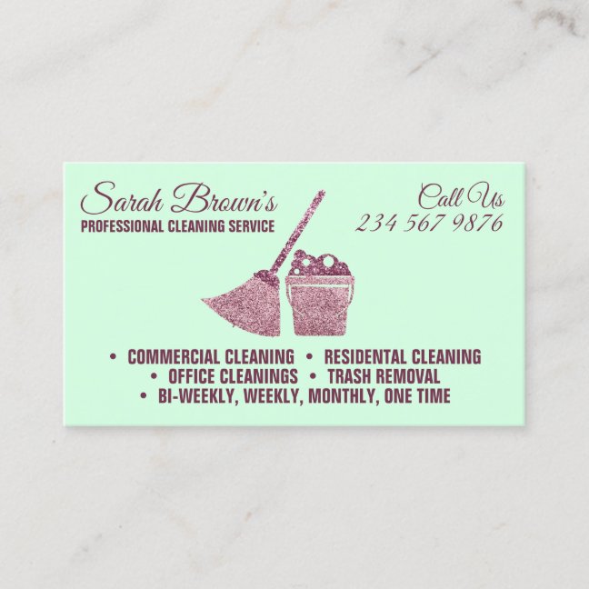 Green Cleaning Service Maid Janitorial sparkling Business Card