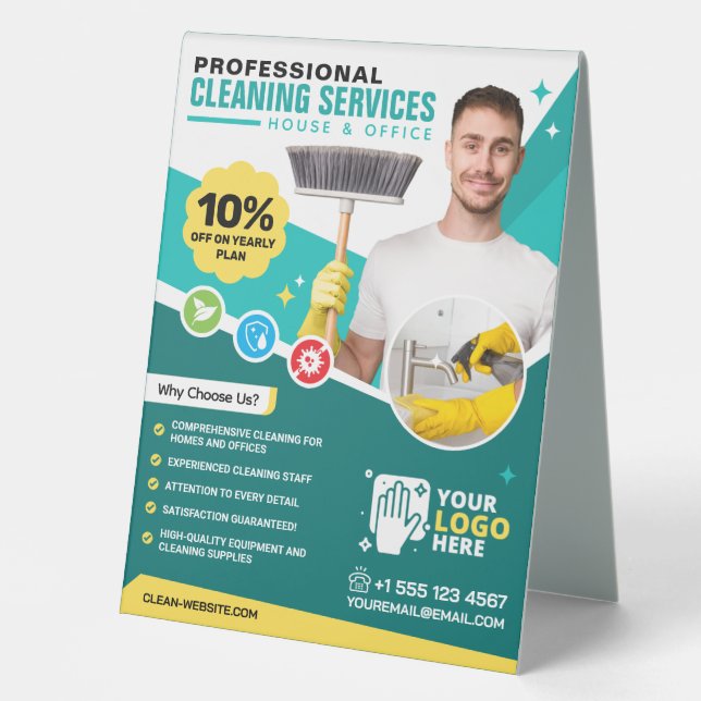 Green Cleaning Service (with Price List) Table Tent (Front)