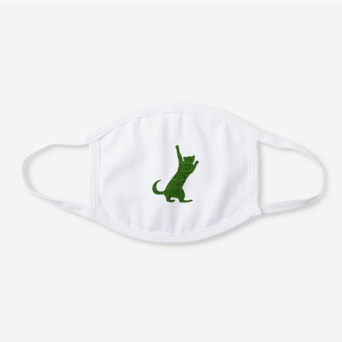 Green Climbing Kitty Cat White Cotton Face Mask