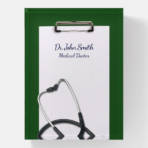 Green Clipboard Medical with Stethoscope Paperweight